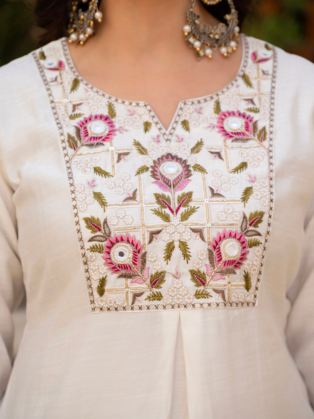 Lorenvalley Fashion White Viscose Mango Silk Multi Embroidery Sequins With Hand Work Kurta Pant Dupatta | Grocsy