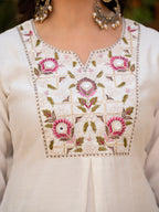 Lorenvalley Fashion White Viscose Mango Silk Multi Embroidery Sequins With Hand Work Kurta Pant Dupatta | Grocsy