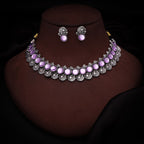 Tehzeeb Creations Silver Plated Lavender Colour Stone Jewellery Choker Necklace Set With Matching Pair of Stud Earrings | Grocsy