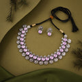 Tehzeeb Creations Silver Plated Lavender Colour Stone Jewellery Choker Necklace Set With Matching Pair of Stud Earrings | Grocsy