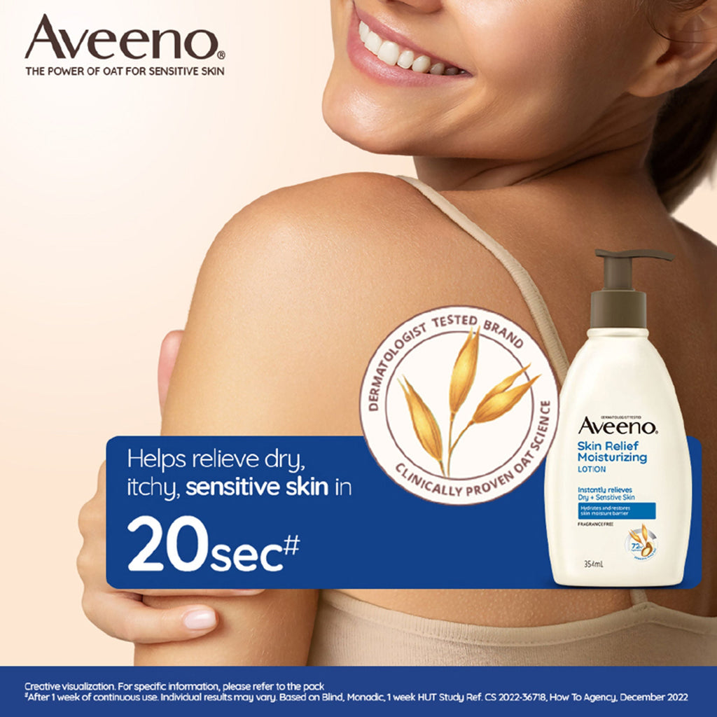 Aveeno Skin Relief Moisturising Lotion - Oat + Shea Butter Body Moisturizer For Dry & Sensitive Skin | Grocsy