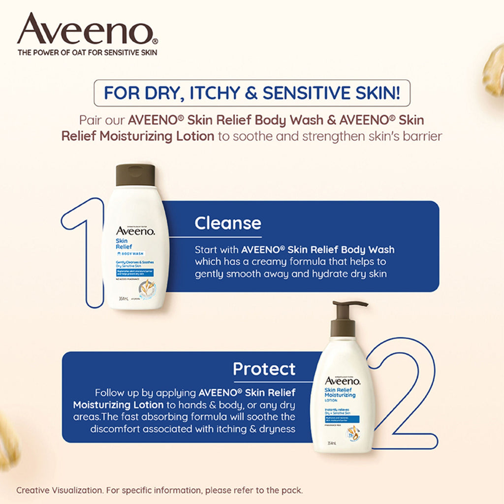 Aveeno Skin Relief Moisturising Lotion - Oat + Shea Butter Body Moisturizer For Dry & Sensitive Skin | Grocsy