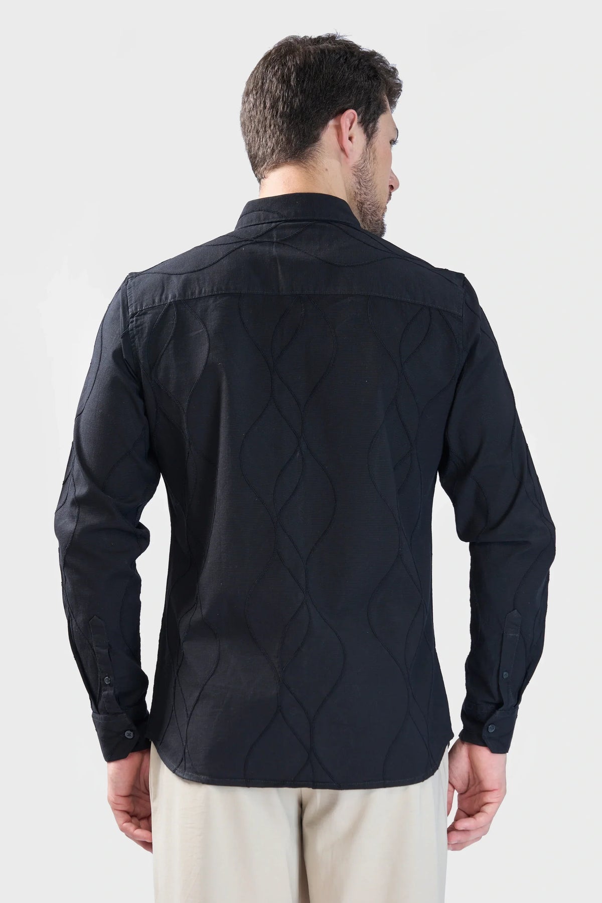 Xkind Black Embroidery Full Sleeve Slim Fit Shirt | Grocsy