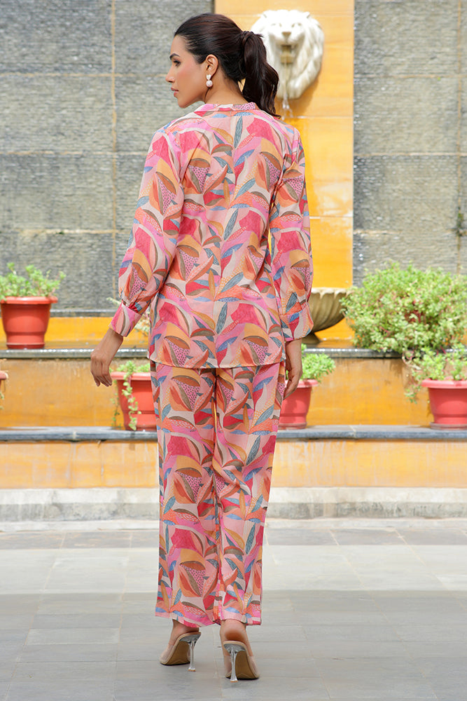 Vaasva Women Pink Printed Cord Set With Printed Pants | Grocsy