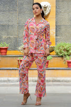 Vaasva Women Pink Printed Cord Set With Printed Pants | Grocsy