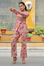 Vaasva Women Pink Printed Cord Set With Printed Pants | Grocsy