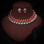 Tehzeeb Creations Silver Plated Orange Colour Stone Jewellery Choker Necklace Set With Matching Pair of Stud Earrings - Swadesiicart