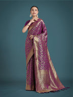 Monjolika Fashion Scintilla Purple Banarasi Satin Silk Meenakari zari weaving Pattern Saree | Grocsy