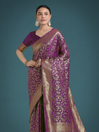 Monjolika Fashion Scintilla Purple Banarasi Satin Silk Meenakari zari weaving Pattern Saree | Grocsy
