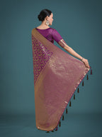 Monjolika Fashion Scintilla Purple Banarasi Satin Silk Meenakari zari weaving Pattern Saree | Grocsy