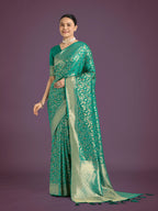Monjolika Fashion Scintilla Turquoise Banarasi Satin Silk Meenakari zari weaving Pattern Saree | Grocsy