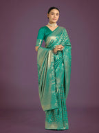 Monjolika Fashion Scintilla Turquoise Banarasi Satin Silk Meenakari zari weaving Pattern Saree | Grocsy