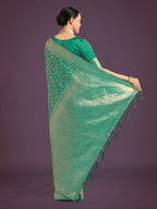 Monjolika Fashion Scintilla Turquoise Banarasi Satin Silk Meenakari zari weaving Pattern Saree | Grocsy