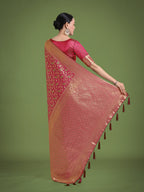 Monjolika Fashion Scintilla Magenta Banarasi Satin Silk Meenakari zari weaving Pattern Saree | Grocsy