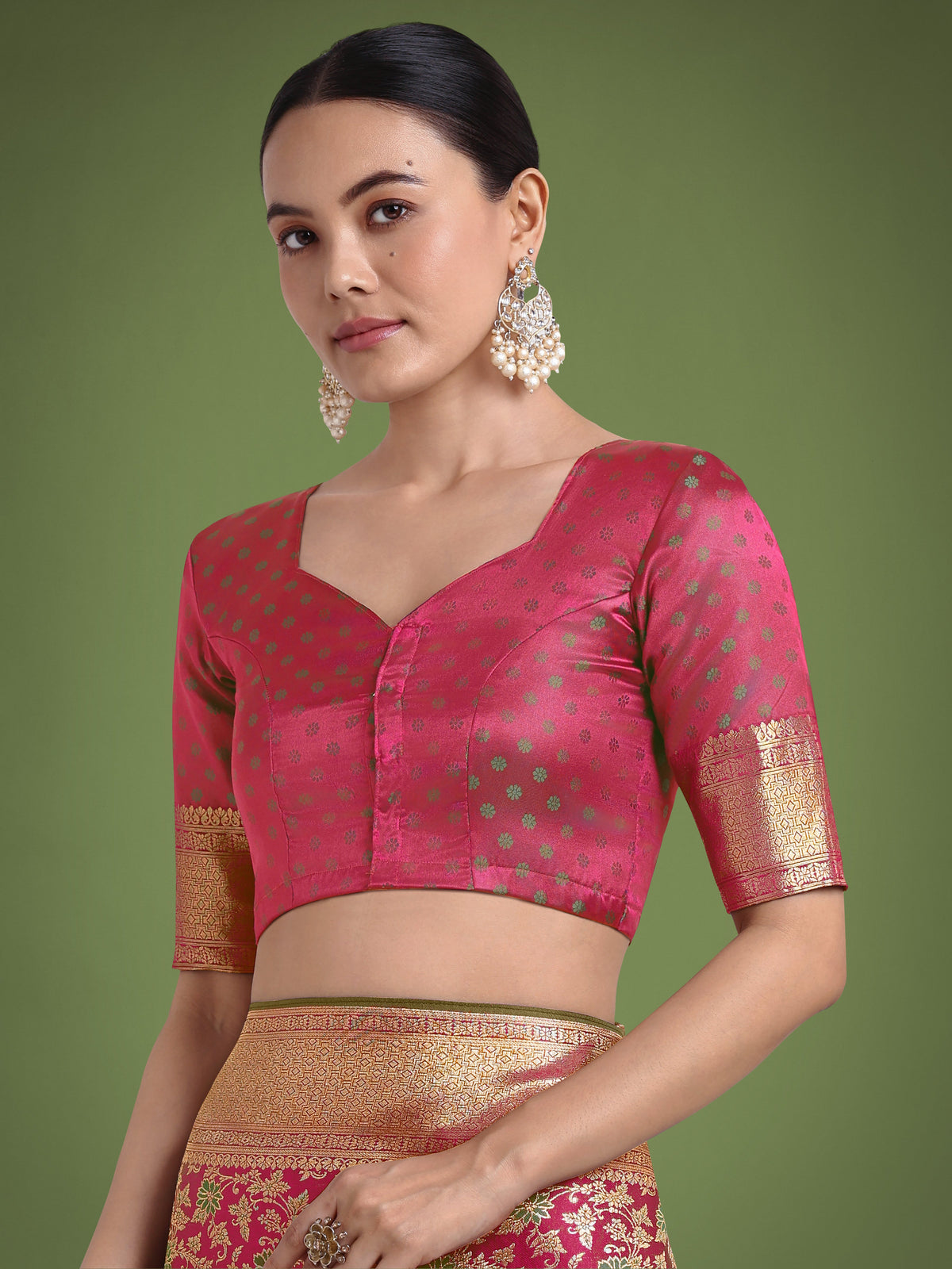 Monjolika Fashion Scintilla Magenta Banarasi Satin Silk Meenakari zari weaving Pattern Saree | Grocsy