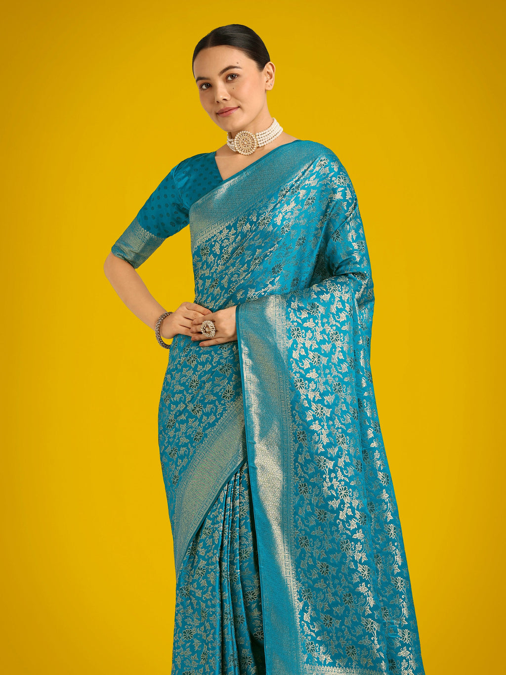 Monjolika Fashion Scintilla Sky blue Banarasi Satin Silk Meenakari zari weaving Pattern Saree | Grocsy