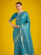Monjolika Fashion Scintilla Sky blue Banarasi Satin Silk Meenakari zari weaving Pattern Saree | Grocsy