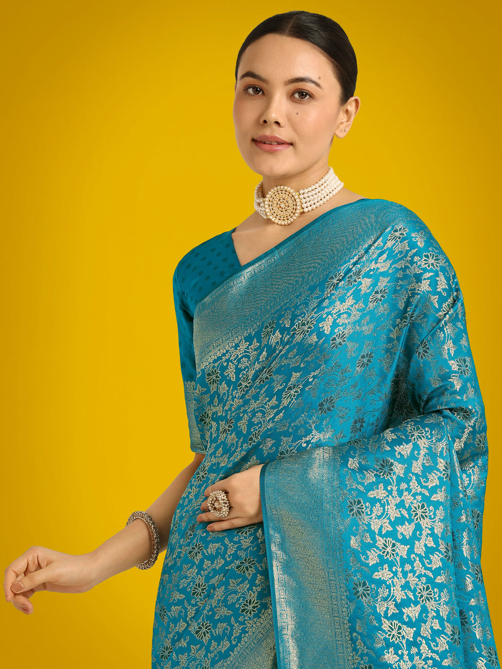 Monjolika Fashion Scintilla Sky blue Banarasi Satin Silk Meenakari zari weaving Pattern Saree | Grocsy