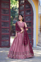 Lorenvalley Fashion Pink Star Georgette Zari, Sequins & Resham Embroidery With Butti And Arca Detailing Lehenga Choli with Dupatta | Grocsy