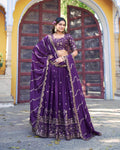 Lorenvalley Fashion Purple Star Georgette Zari, Sequins & Resham Embroidery With Butti And Arca Detailing Lehenga Choli with Dupatta | Grocsy