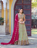 Lorenvalley Fashion Pista Star Georgette Zari, Sequins & Resham Embroidery With Butti And Arca Detailing Lehenga Choli with Dupatta | Grocsy