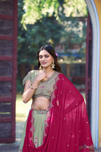 Lorenvalley Fashion Pista Star Georgette Zari, Sequins & Resham Embroidery With Butti And Arca Detailing Lehenga Choli with Dupatta | Grocsy