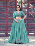 Lorenvalley Fashion Skyblue Star Georgette Zari, Sequins & Resham Embroidery With Butti And Arca Detailing Lehenga Choli with Dupatta | Grocsy