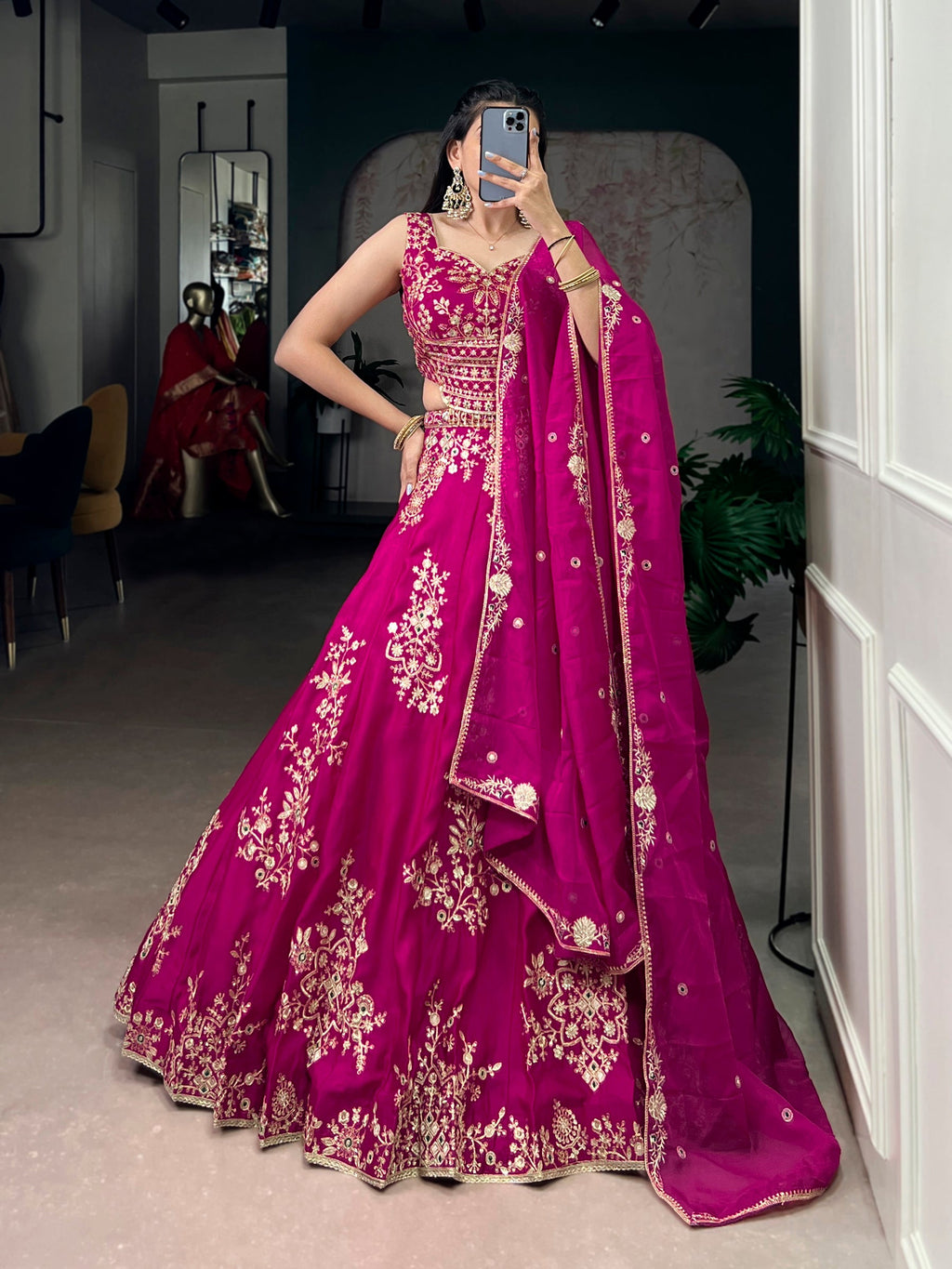 Lorenvalley Fashion Pink Naysha Silk Sequins And Thread Embroidery Work With Lace Border Lehenga Choli With Dupatta | Grocsy