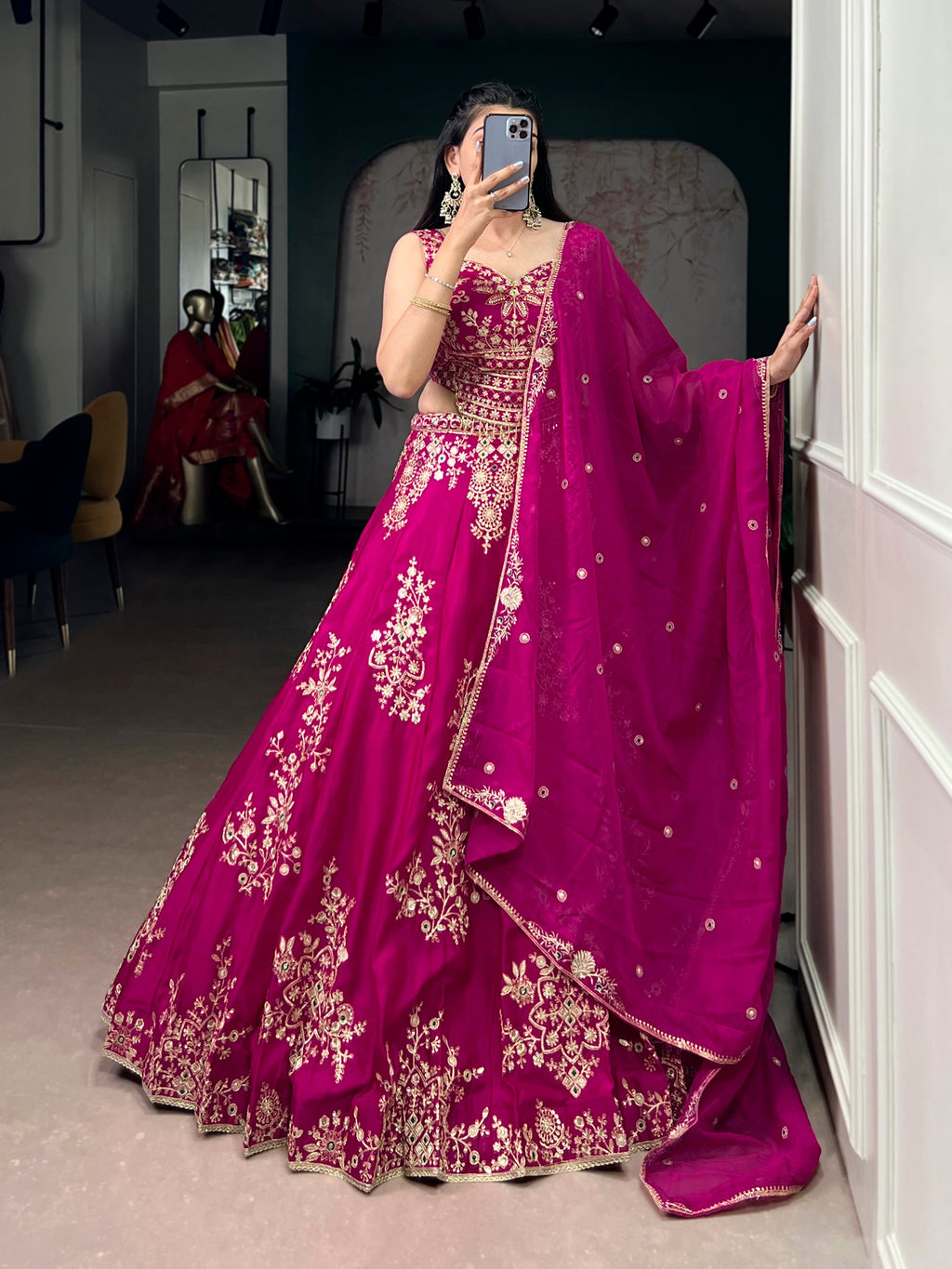 Lorenvalley Fashion Pink Naysha Silk Sequins And Thread Embroidery Work With Lace Border Lehenga Choli With Dupatta | Grocsy