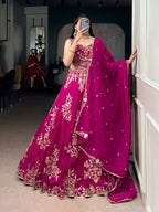Lorenvalley Fashion Pink Naysha Silk Sequins And Thread Embroidery Work With Lace Border Lehenga Choli With Dupatta | Grocsy
