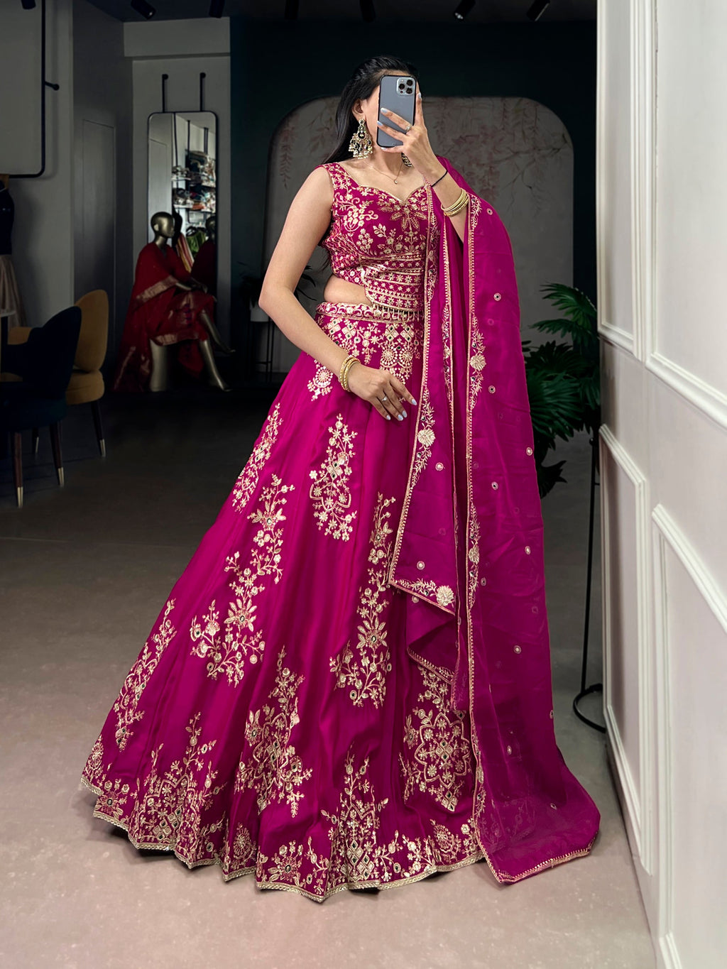 Lorenvalley Fashion Pink Naysha Silk Sequins And Thread Embroidery Work With Lace Border Lehenga Choli With Dupatta | Grocsy