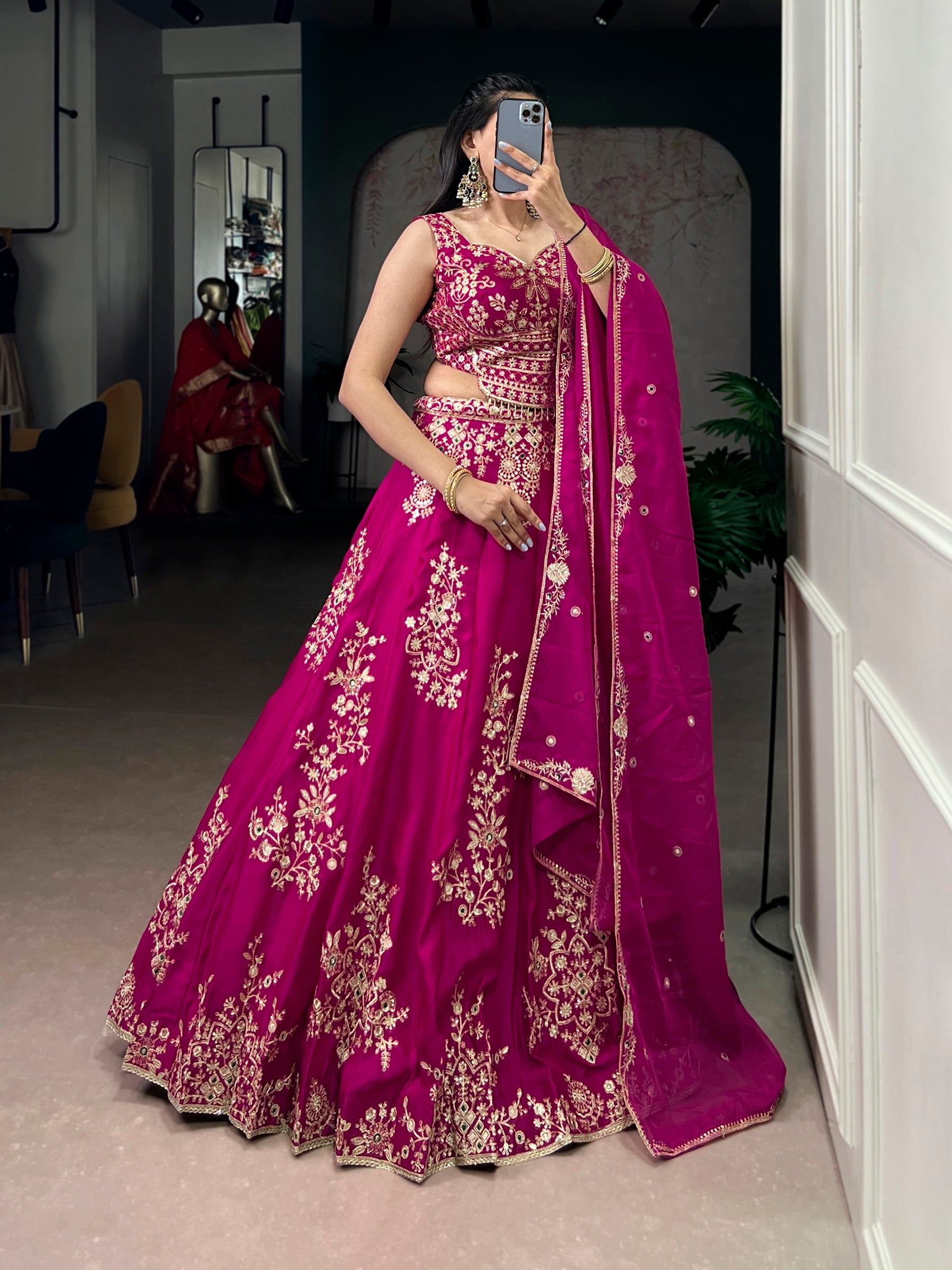 Lorenvalley Fashion Pink Naysha Silk Sequins And Thread Embroidery Work With Lace Border Lehenga Choli With Dupatta | Grocsy