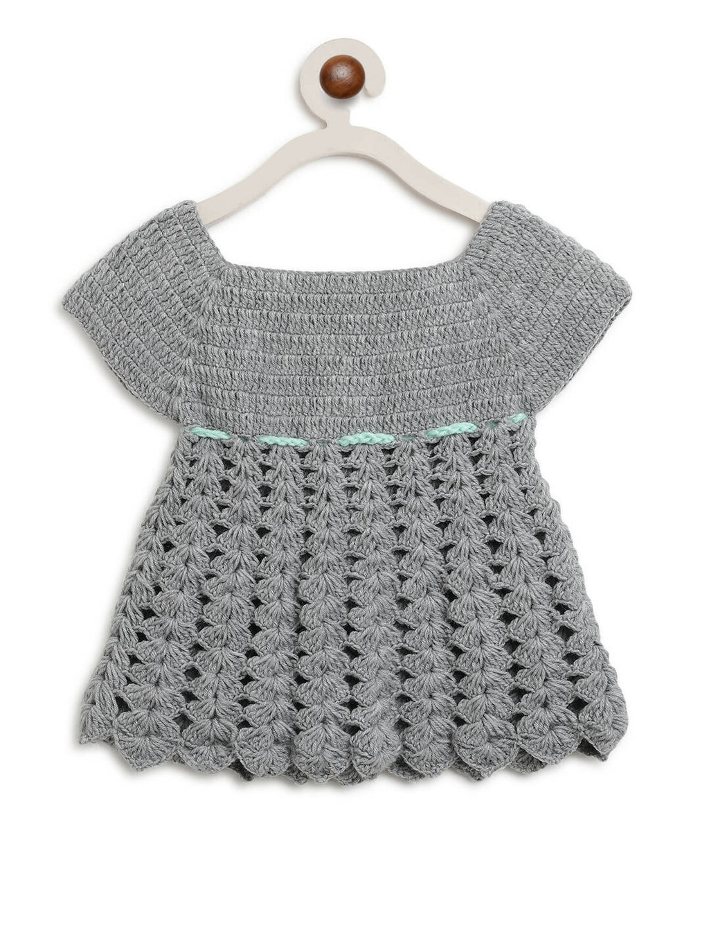 ChutPut Hand knitted Crochet Maharani Wool Dress For Baby Girls - Green | Grocsy