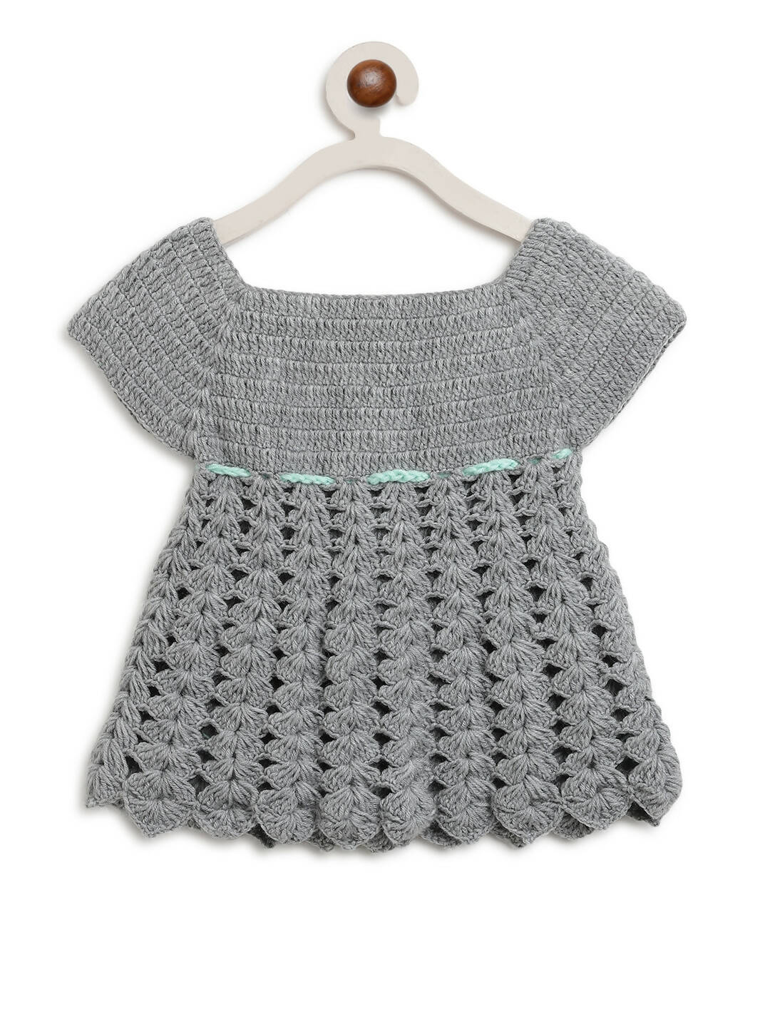 ChutPut Hand knitted Crochet Maharani Wool Dress For Baby Girls - Green | Grocsy