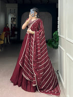 Lorenvalley Fashion Maroon Rangoli Crush Sequins and Thread Embroidery Work Belt Lehenga Choli with Dupatta | Grocsy
