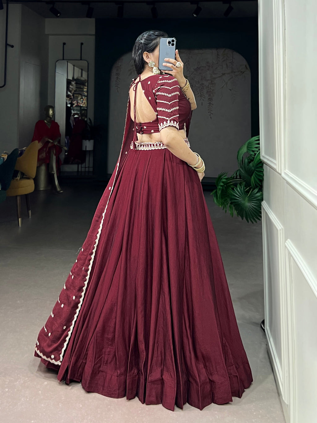 Lorenvalley Fashion Maroon Rangoli Crush Sequins and Thread Embroidery Work Belt Lehenga Choli with Dupatta | Grocsy