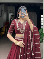 Lorenvalley Fashion Maroon Rangoli Crush Sequins and Thread Embroidery Work Belt Lehenga Choli with Dupatta | Grocsy