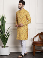 Sojanya Men Yellow Ethnic Motifs Printed Kurta with Churidar | Grocsy