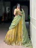 Lorenvalley Fashion Yellow NC Moss Silk Sequins and Thread Embroidery Work Lehenga Choli with Dupatta | Grocsy