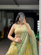 Lorenvalley Fashion Yellow NC Moss Silk Sequins and Thread Embroidery Work Lehenga Choli with Dupatta | Grocsy