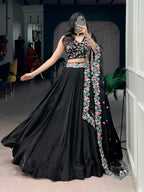Lorenvalley Fashion Black Fendy Satin Sequins and Thread Embroidery Work Belt Lehenga Choli with Dupatta | Grocsy