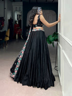 Lorenvalley Fashion Black Fendy Satin Sequins and Thread Embroidery Work Belt Lehenga Choli with Dupatta | Grocsy