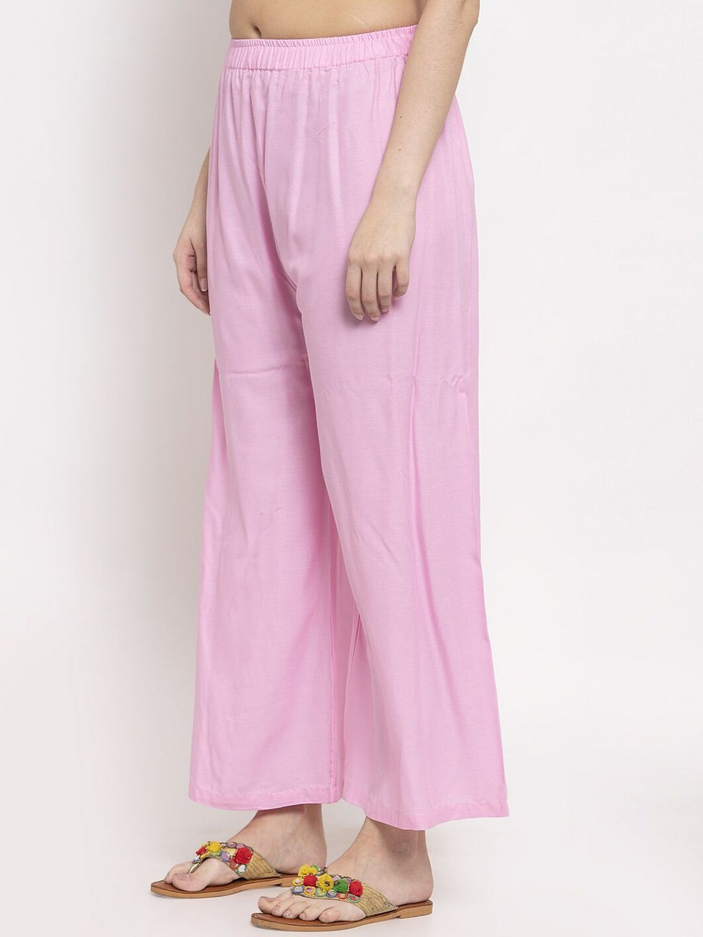 TAG 7 Women Pink Solid Flared Palazzos | Grocsy