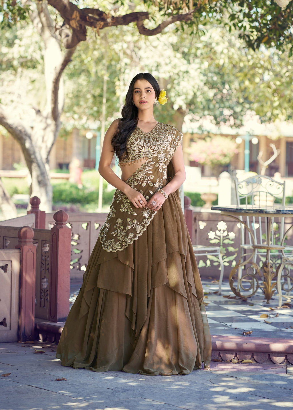 Lorenvalley Fashion Marble Fabric Plain Lehenga Sequins & Intricate Thread Work Choli With Dupatta | Grocsy