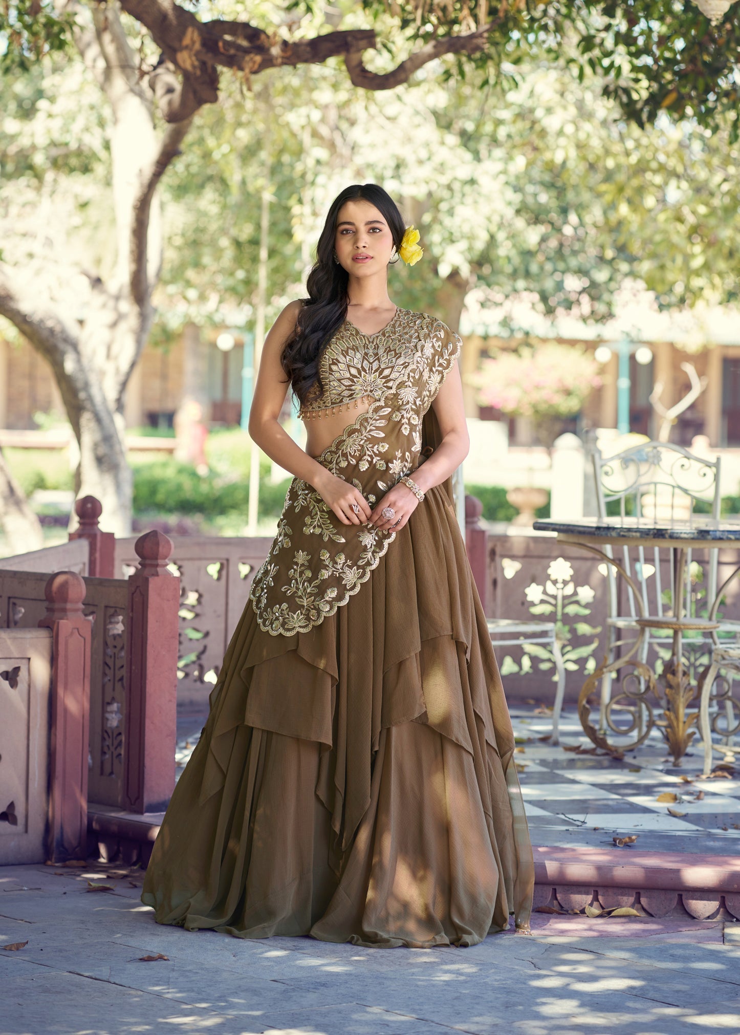 Lorenvalley Fashion Marble Fabric Plain Lehenga Sequins & Intricate Thread Work Choli With Dupatta | Grocsy