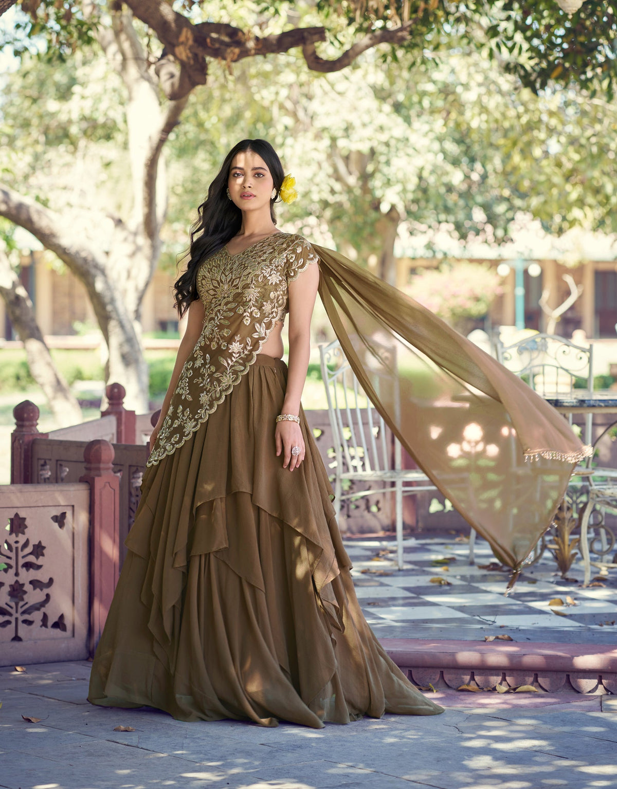 Lorenvalley Fashion Marble Fabric Plain Lehenga Sequins & Intricate Thread Work Choli With Dupatta | Grocsy