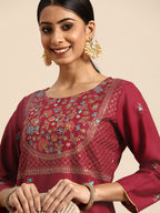 Sangria Women Red Yoke Design Sequined Kurta | Grocsy
