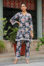 Vaasva Women Black Printed Cord Set With Printed Pants | Grocsy