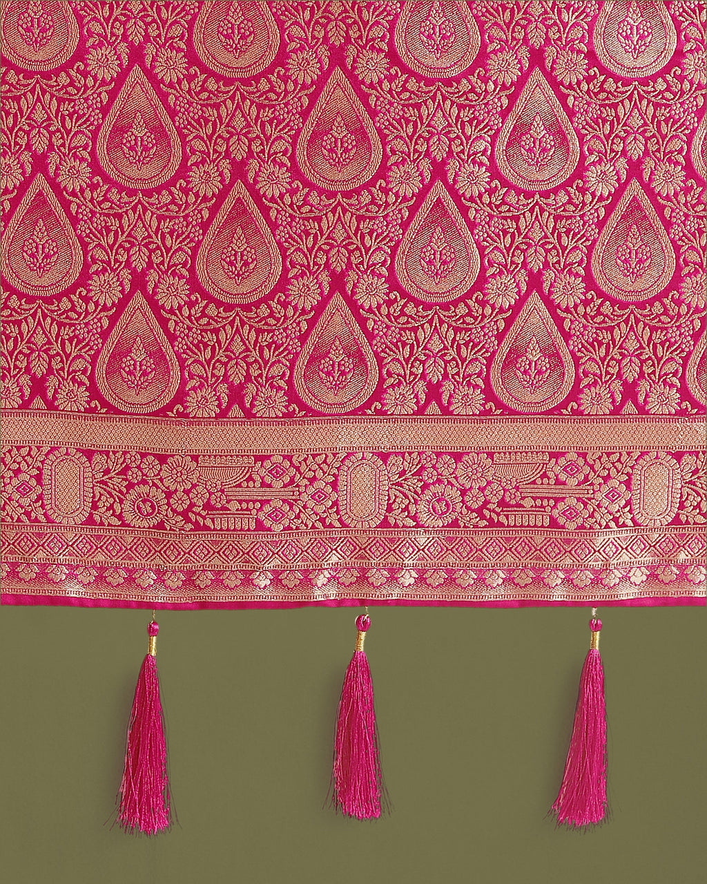 Monjolika Fashion Hot Pink With Gold Bordar Banarasi Woven Satin Saree | Grocsy