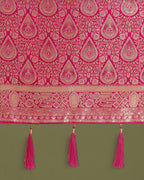 Monjolika Fashion Hot Pink With Gold Bordar Banarasi Woven Satin Saree | Grocsy